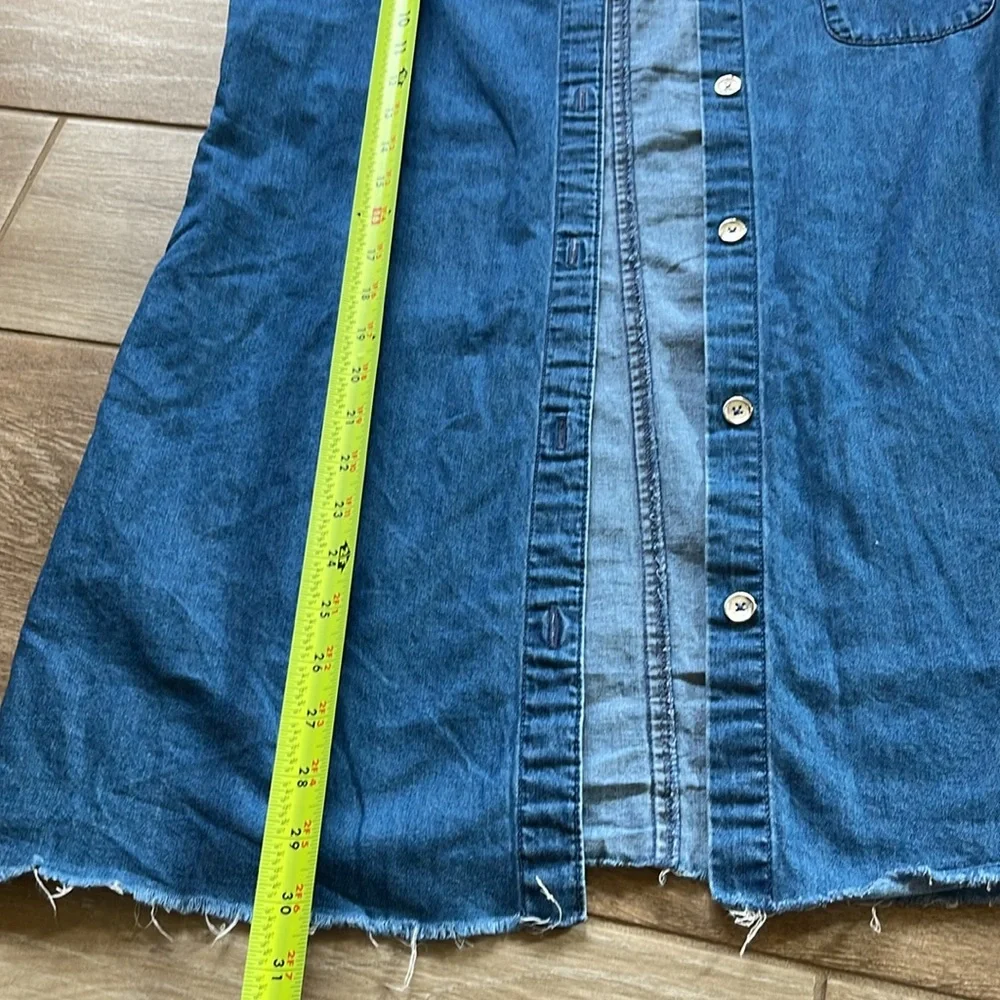 Zara Short Sleeve Denim Shirt MEDIUM Raw Hem - Picture 4 of 6